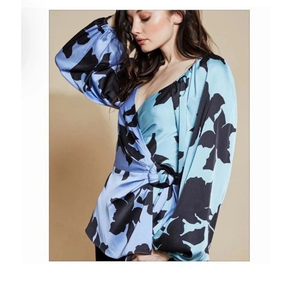 Anthropologie Hutch Oli Ring Wrap Top Blouse M Floral Satin Balloon Sleeve BOHO